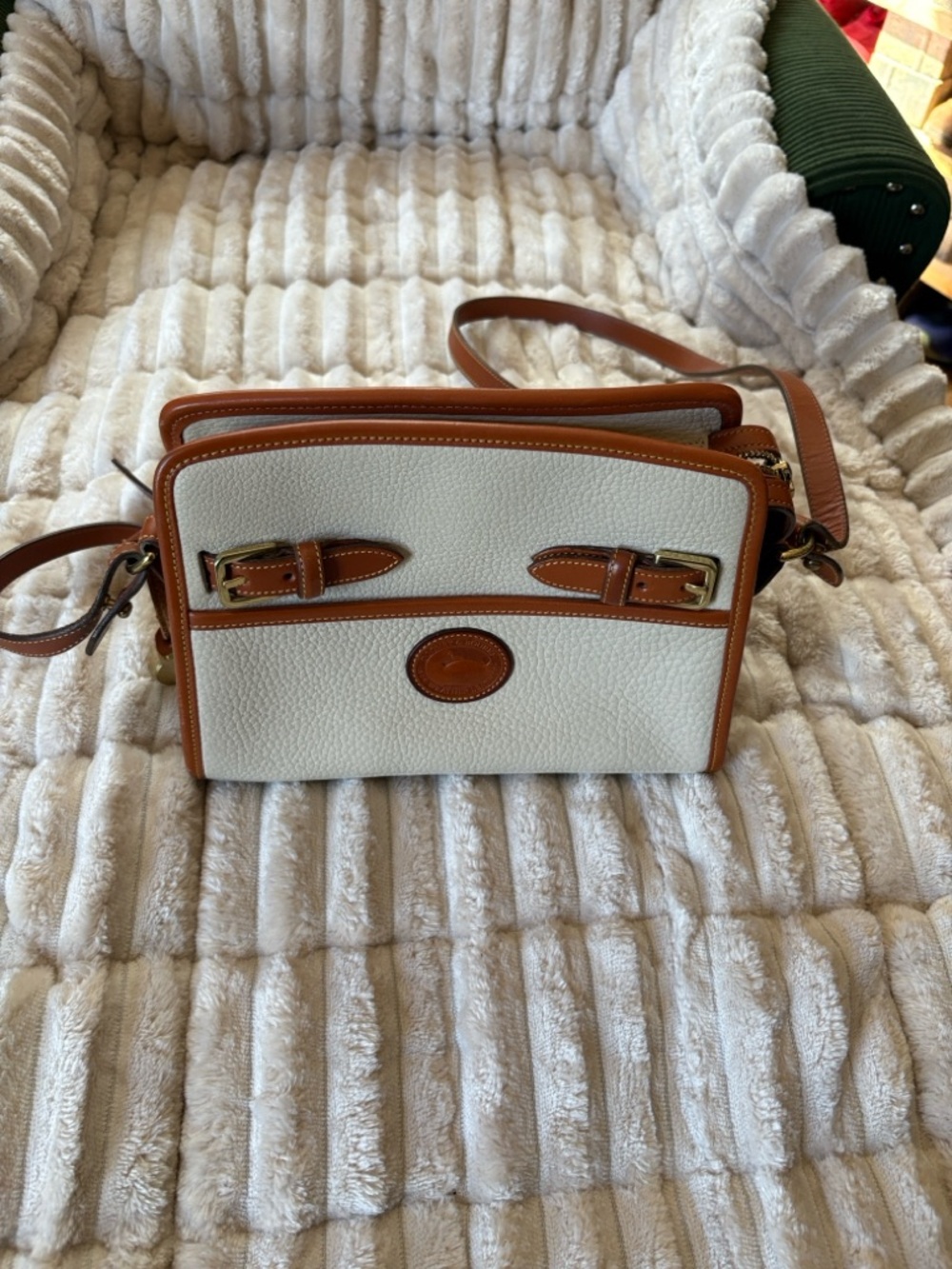 Dooney & Bourke White and Tan Leather Crossbody Bag